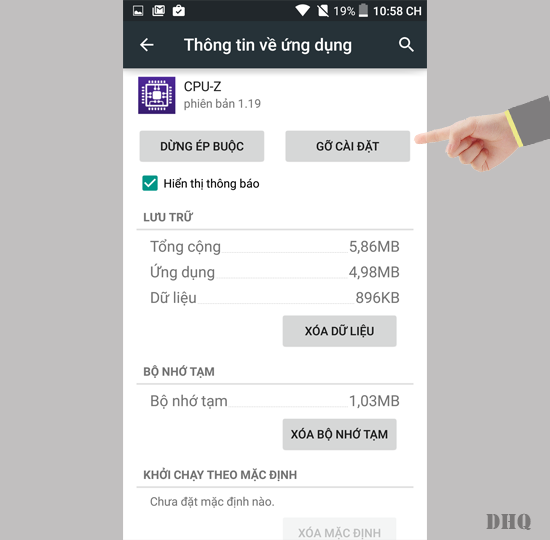 Chọn gỡ cài đặt